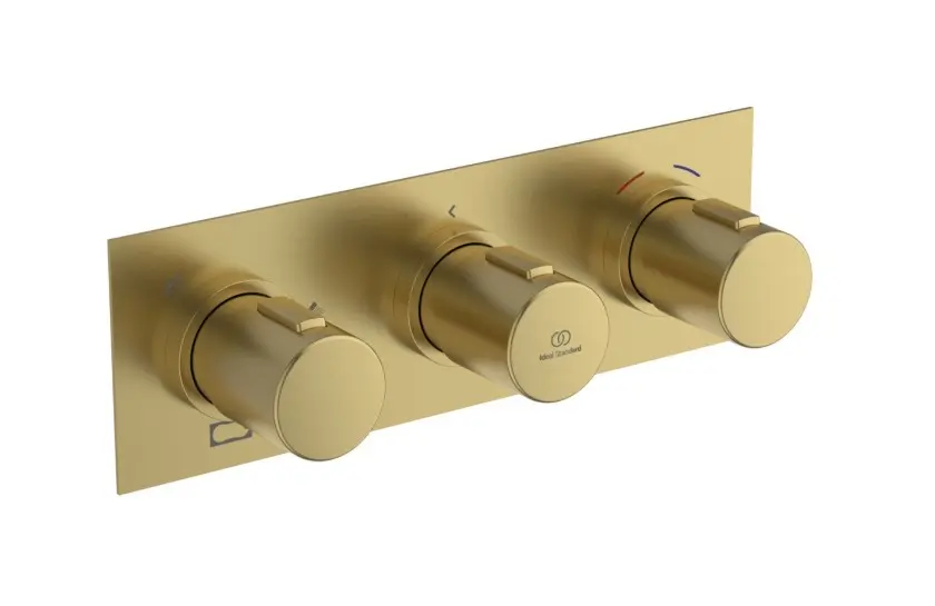 Levně Ideal Standard Ceratherm C100 - Termostatická sprchová baterie pod omítku, pro 3 spotřebiče, s tělesem, kartáčované zlato A7664A2