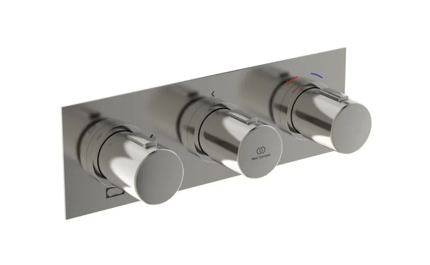 Levně Ideal Standard Ceratherm C100 - Termostatická sprchová baterie pod omítku, pro 3 spotřebiče, s tělesem, Silver Storm A7664GN