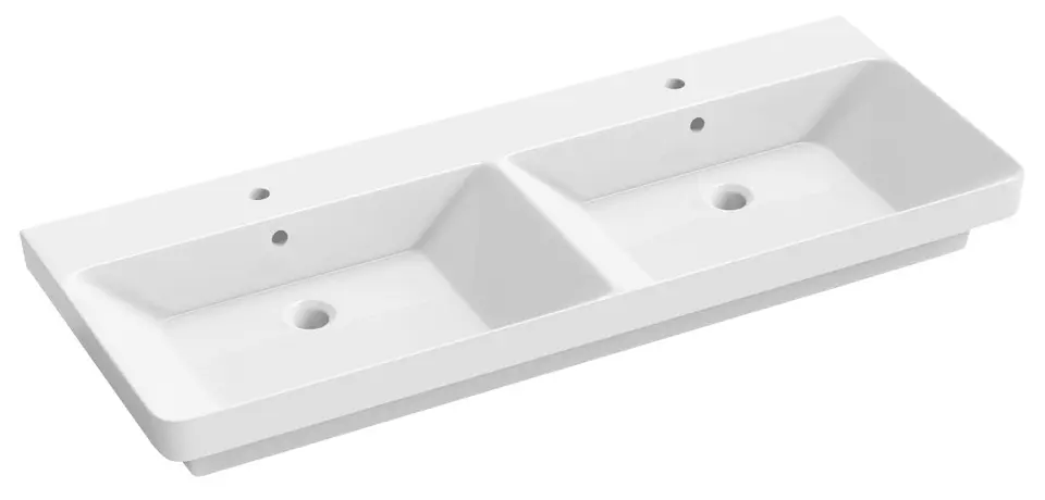 Sapho - Dubbele wastafel, 120x46 cm, met overloop, 2 kraangaten, wit TH11120