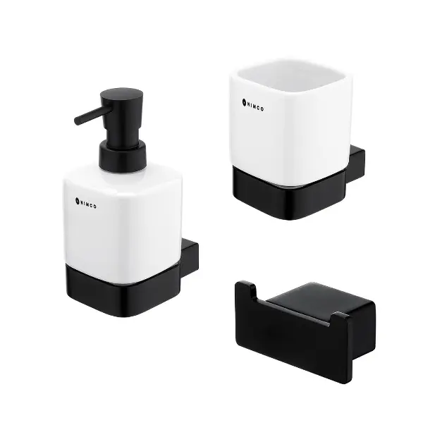 Levně Nimco Kibo - Sada doplňků do koupelny, bílá/černá KI-SET-31K-T-90