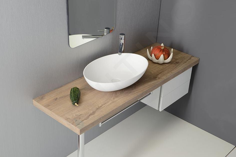 Lavabo da appoggio in solid surface PB2013 - 80 x 40 x 14,5 cm - bianco  opaco