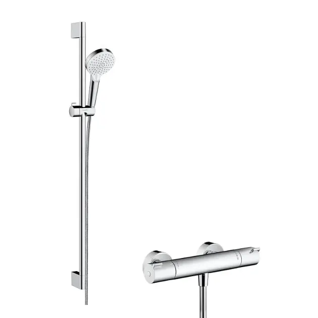 Hansgrohe Crometta - Zuhanyszett Vario termosztáttal Ecostat 1001 CL, 2 fúvókával, fehér/króm 27813400