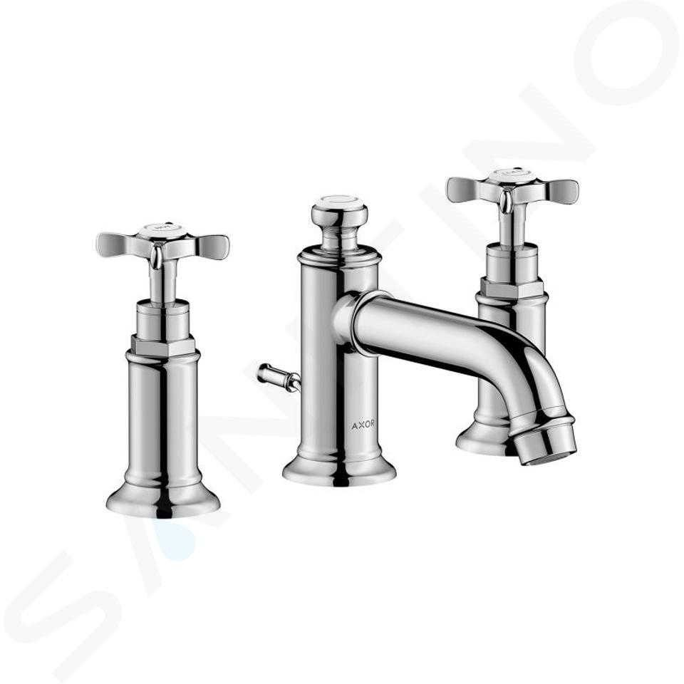 Axor Montreux - Mixer de bazin cu trei găuri 30 cu set de deșeuri cu mâner de tragere, cromat 16536000