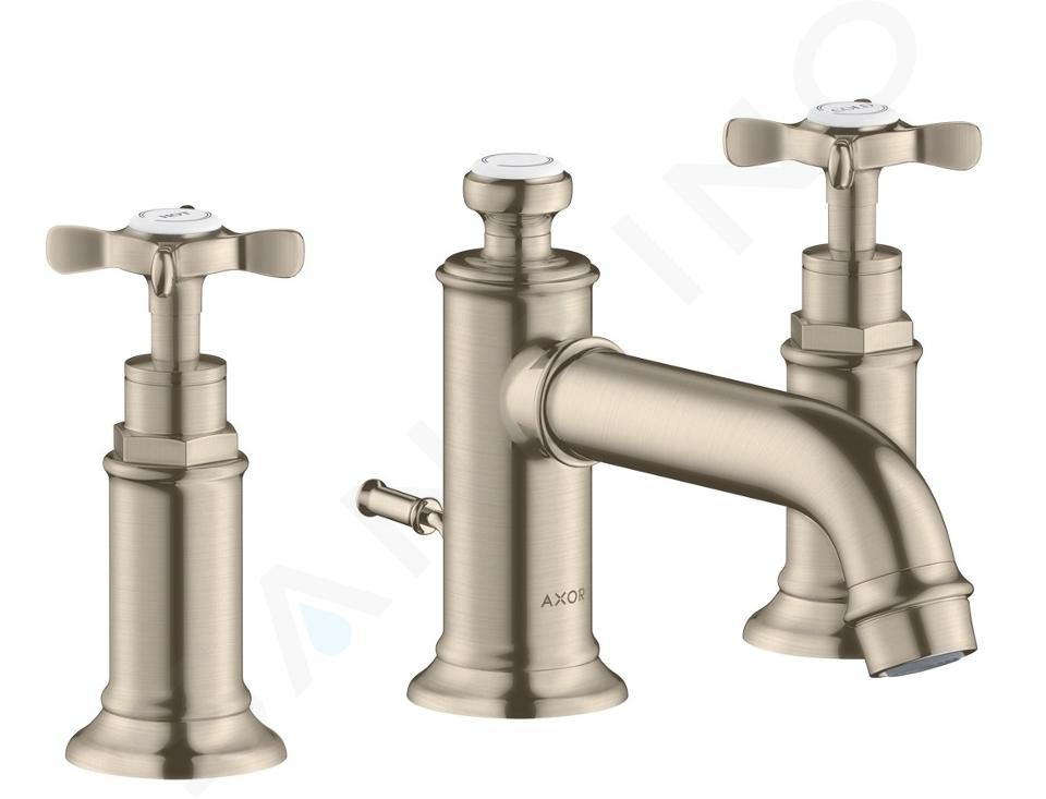 Axor Montreux - Miscelatore a tre fori per lavabo 30 con set di scarico con maniglia a scomparsa, nichel spazzolato 16536820