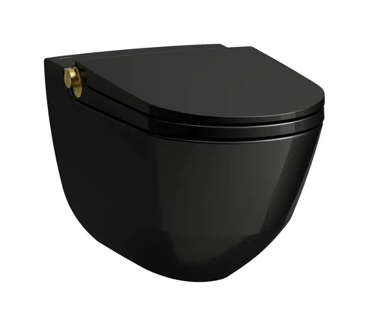 Laufen Cleanet Riva - Bidet elektroniczny z ceramiką, wiszący, Rimless, SoftClose, czarny połysk/polerowane złoto H8206910220001