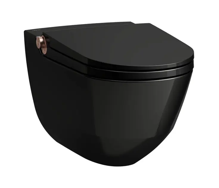 Laufen Cleanet Riva - Bidet elektroniczny z ceramiką, wiszący, Rimless, SoftClose, czarny połysk/polerowane różowe złoto H8206910240001