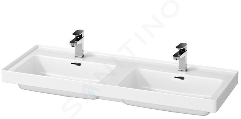 Cersanit Crea - Lavabo a doppia vasca 121x46 cm, con troppopieno, 2 fori per miscelatore, bianco K673-006