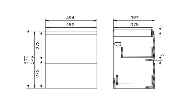 Cersanit Moduo - Meuble-lavabo, 57x49x40cm, 2 tiroirs, anthracite S590 ...