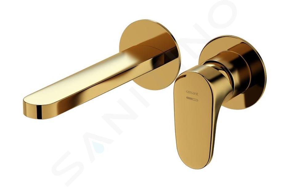 Cersanit Inverto - Miscelatore da lavabo ad incasso, installazione a 2 fori, con corpo incasso, oro S951-299