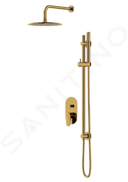 Cersanit Inverto - Set doccia con miscelatore ad incasso, con corpo incasso, diametro 25 cm, oro S952-007