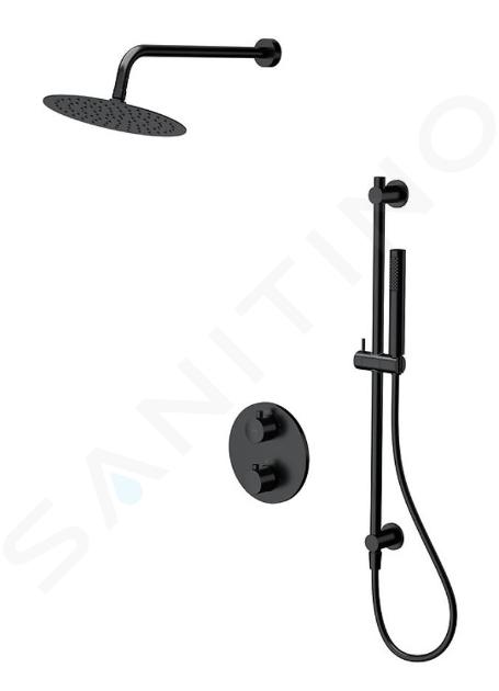 Cersanit Zen - Set doccia con termostato, ad incasso, con corpo incasso, diametro 25 cm, nero S952-033