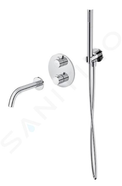 Cersanit Zen - Mitigeur de baignoire thermostatique encastré, installation à 3 trous, avec corps d´encastrement, avec accessoires, chrome S952-034