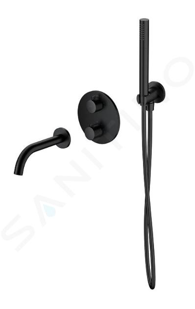 Cersanit Zen - Miscelatore termostatico per vasca da bagno ad incasso, installazione a 3 fori, con corpo incasso, con accessori, nero S952-041