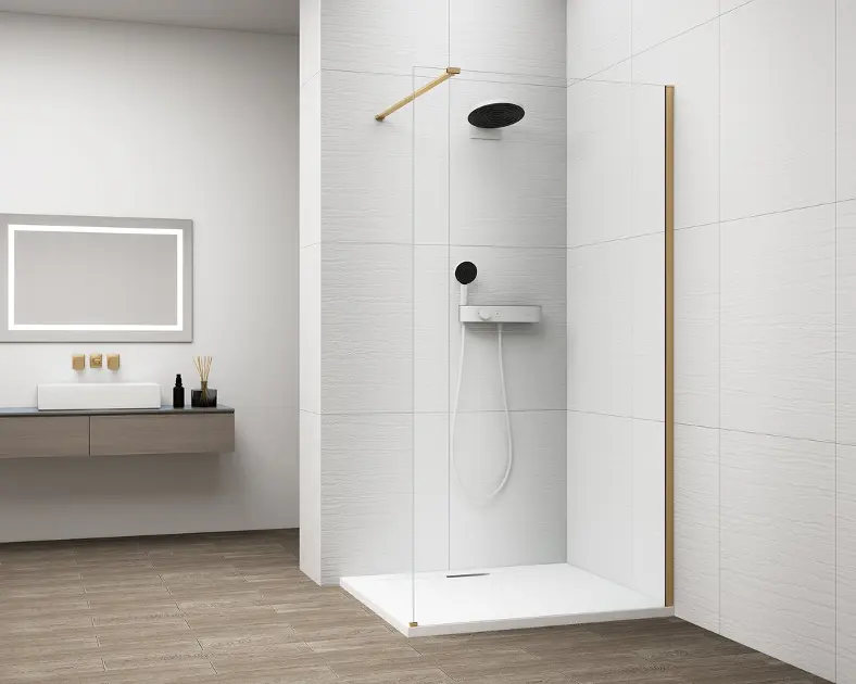 E-shop Polysan Esca - Sprchová stena Walk-In 100x210 cm, Antidrop, sklo číre/matná zlatá ES1010-04