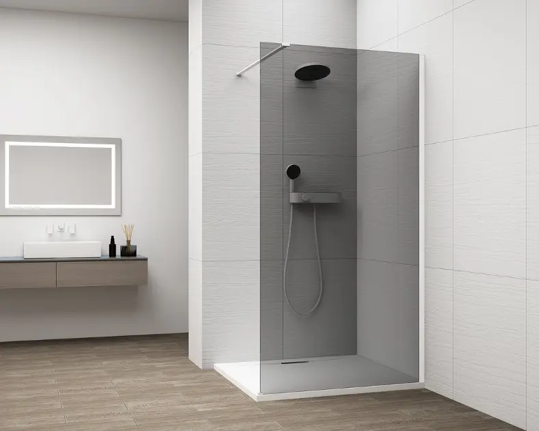 E-shop Polysan Esca - Sprchová stena Walk-In 100x210 cm, Antidrop, dymové sklo/biela ES1210-03