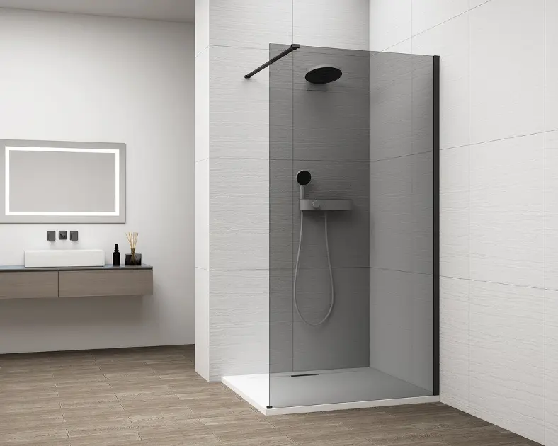 E-shop Polysan Esca - Sprchová stena Walk-In 110x210 cm, Antidrop, dymové sklo/matná čierna ES1211-02