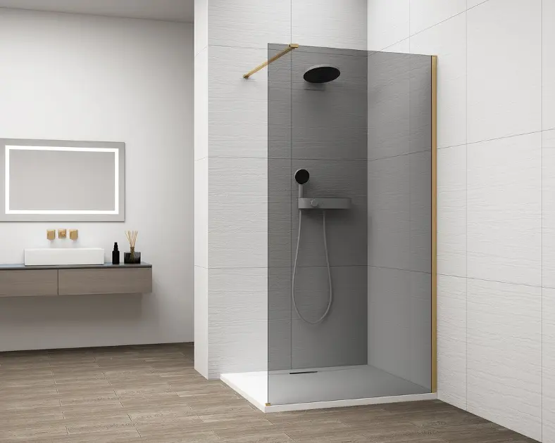 E-shop Polysan Esca - Sprchová stena Walk-In 120x210 cm, Antidrop, dymové sklo/matná zlatá ES1212-04