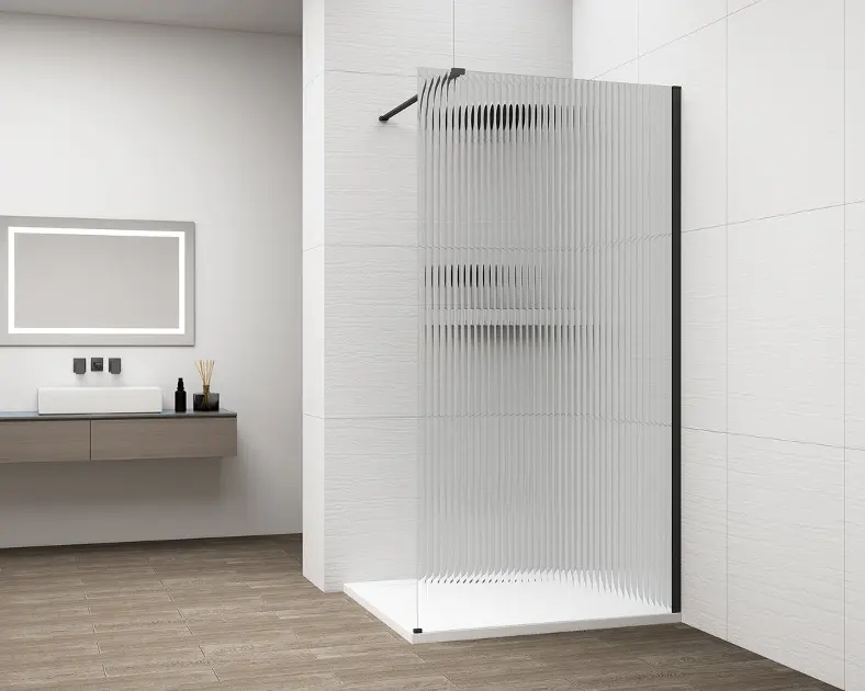 E-shop Polysan Esca - Sprchová stena Walk-In 100x210 cm, Antidrop, sklo Flute/matná čierna ES1310-02