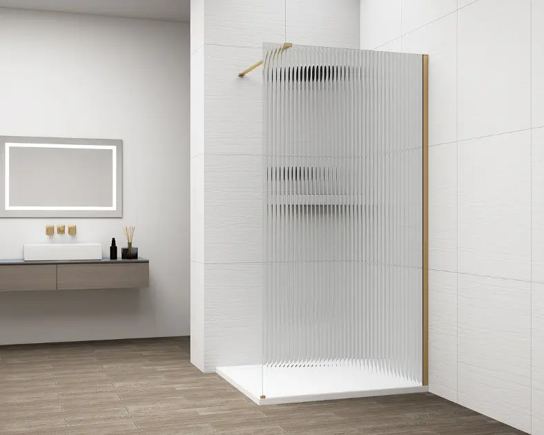 Polysan Esca - Sprchová stěna Walk-In 80x210 cm, Antidrop, sklo Flute/matná zlatá ES1380-04