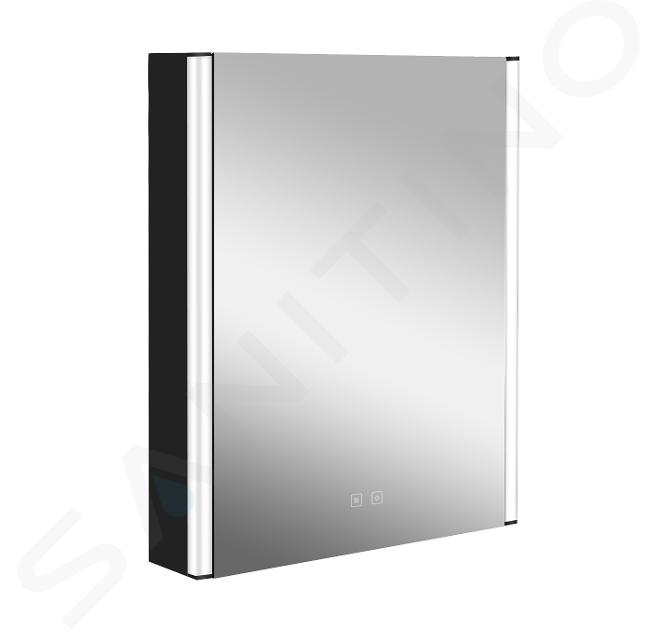 kielle Arkas I - Mobiletto a specchio con illuminazione a LED, riscaldamento e porta USB, 55x70x13 cm, nero opaco 50111614