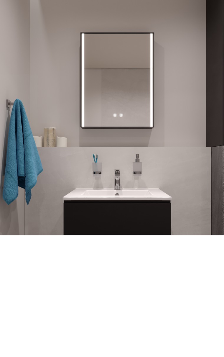 kielle Arkas I - Dulap cu oglindă și iluminare LED, încălzire și port USB, 55x70x13 cm, negru mat 50111614