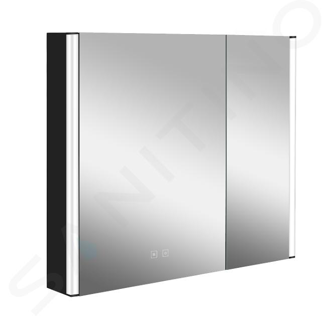 kielle Arkas I - Spiegelschrank mit LED-Beleuchtung, Heizung und USB-Anschluss, 80x70x13 cm, schwarz matt 50111814