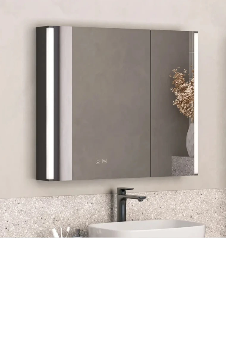 kielle Arkas I - Zrcadlová skříňka s LED osvětlením, vyhříváním a USB portem, 80x70x13 cm, matná černá 50111814