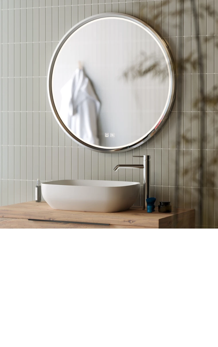 kielle Idolio - Zrcadlo s LED osvětlením a vyhříváním, průměr 80 cm, chrom 50324003