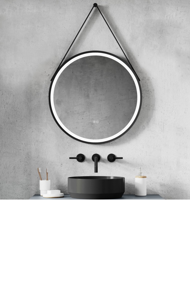 kielle Idolio - Miroir avec éclairage LED et chauffage, diamètre 59 cm, noir 50324004