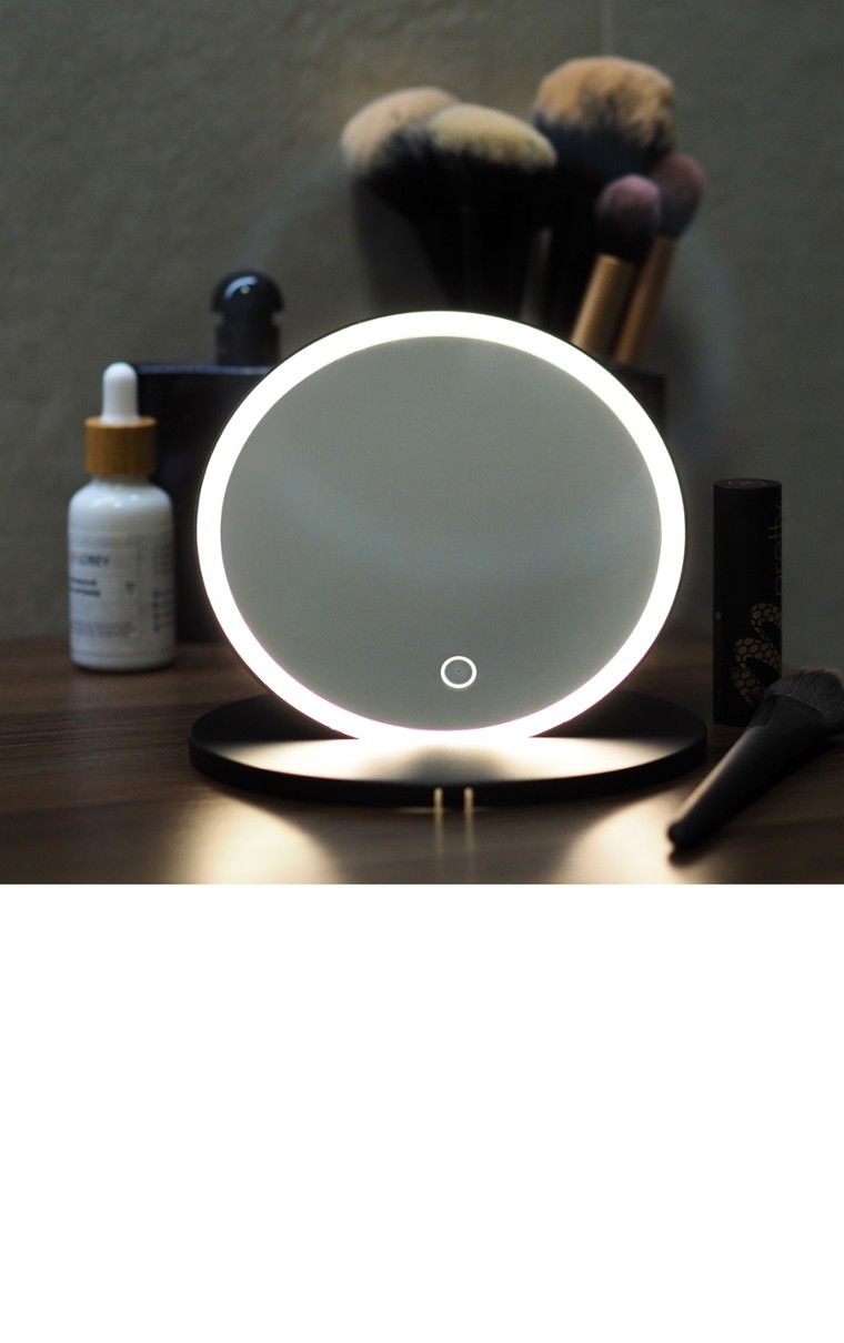 kielle Idolio - Oglindă cosmetică de călătorie cu iluminare LED, negru 50324034