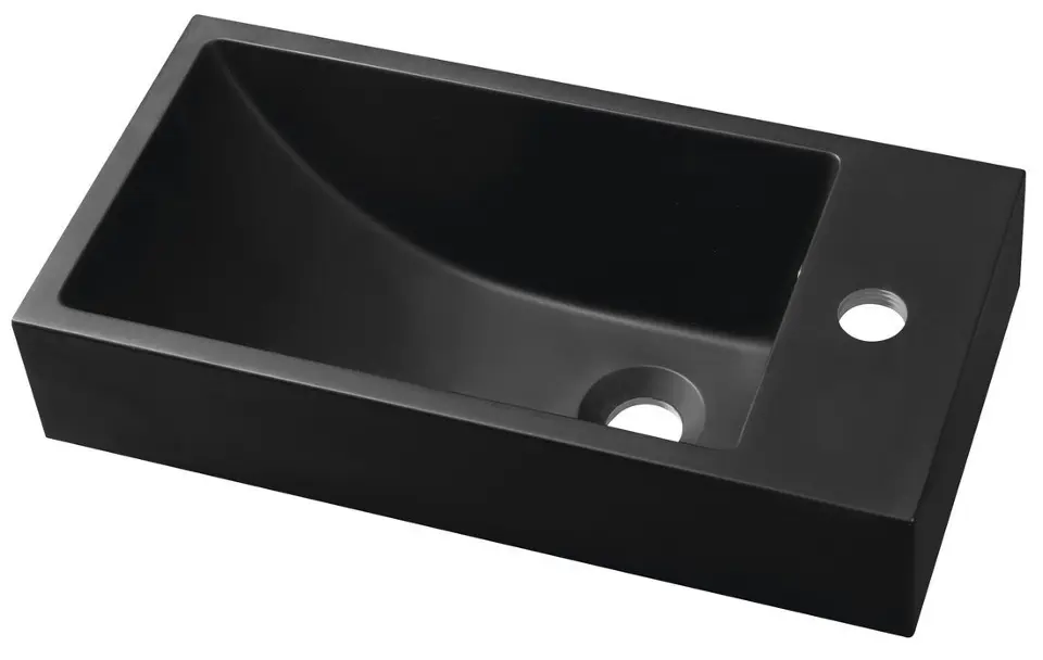 Sapho Small - Lavoar de serviciu, 50x25 cm, cu preaplin, orificiu pentru baterie în dreapta, negru mat SM016B