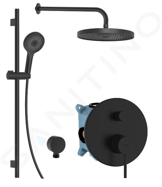 kielle Oudee - Shower set with concealed mixer, for 2 devices, with fittings and concealed body, matte black 20602SP14