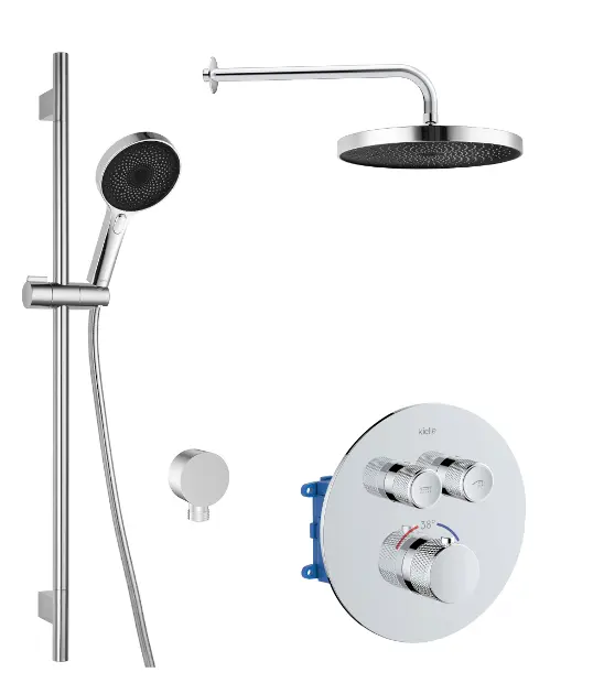 kielle Oudee - Set de duș cu baterie termostatată încastrată, pentru 2 consumatori, cu accesorii și corp montare, crom 20602SPT10