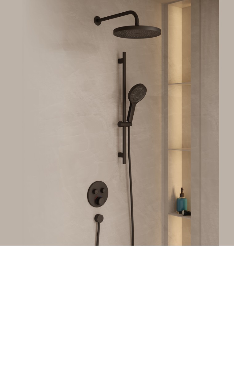 kielle Oudee - Doucheset met thermostatische inbouwkraan, voor 2 functies, met accessoires en hoofddeel, mat zwart 20602SPT14