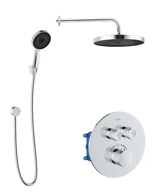 kielle Oudee - Set doccia con miscelatore termostatico ad incasso a 2 utenze, con accessori e corpo incasso, cromo 20602SPT20
