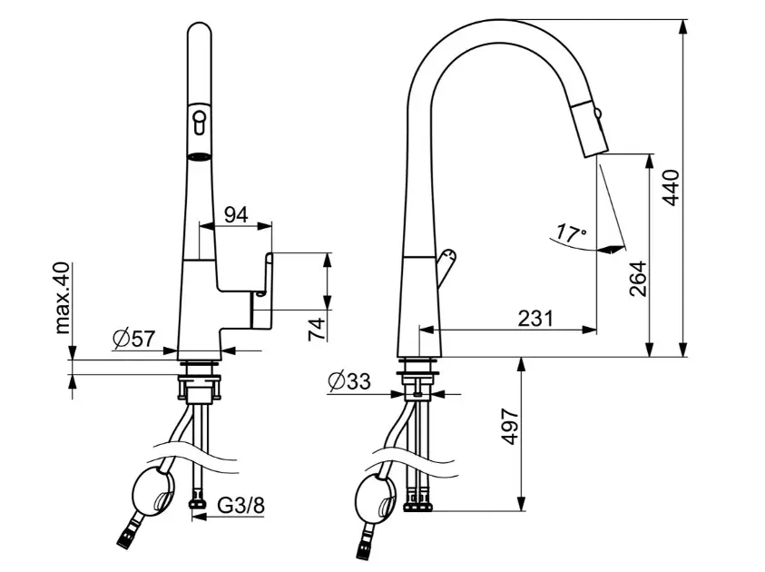 Kingston Brass Continental Küchenarmatur Schwarz/chrom – Mit Ausziehbarer Brause & Modernem Design