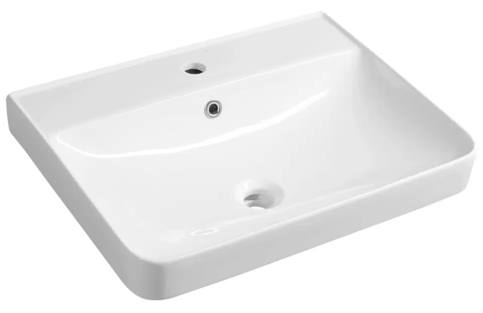 Aqualine - Håndvask til indbygning 60 x 45 cm, med overløb, hul til vandhane, hvid 3060