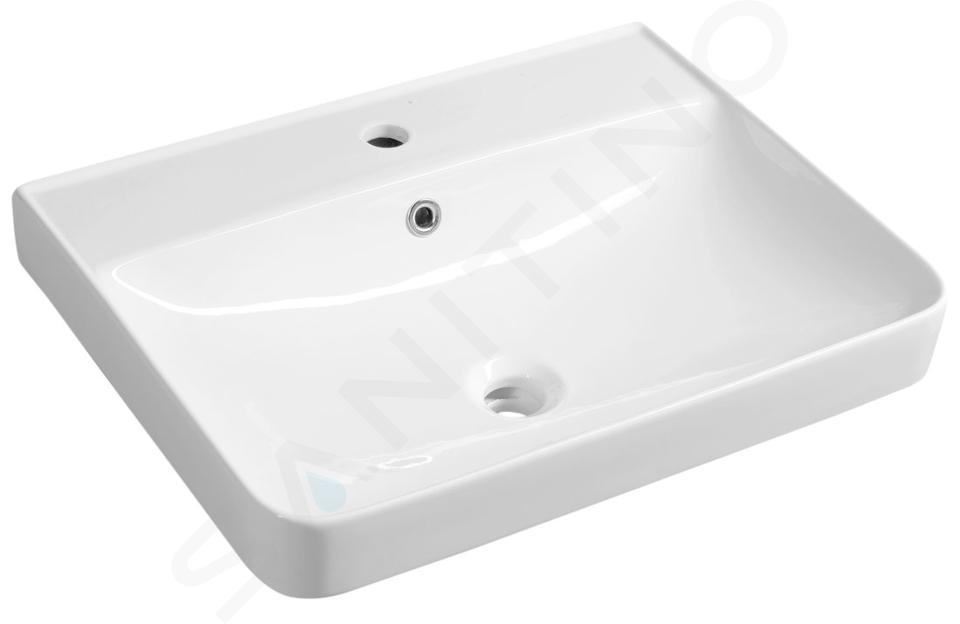 Aqualine - Lavabo de mueble 60x45 mm, con rebosadero, orificio para grifo, blanco 3060