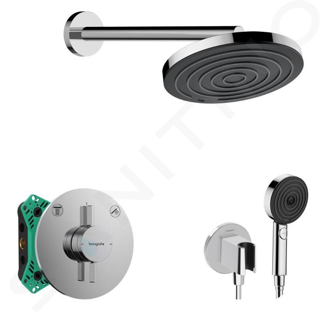 Hansgrohe - Sprchový set s batériou pod omietku, s telesom, priemer 26 cm, 3 prúdy, chróm SANI21HHH000