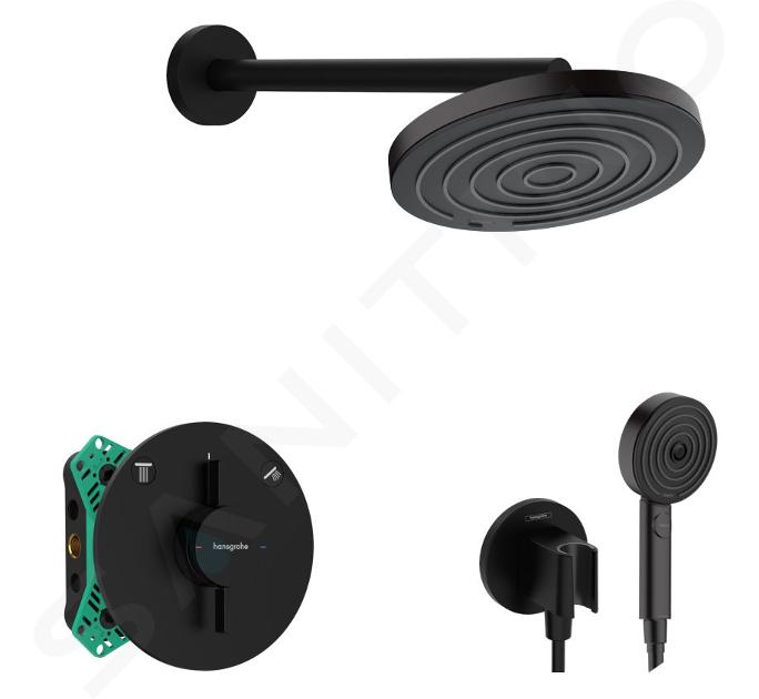 Hansgrohe - Set de douche avec mitigeur encastré, corps d’encastrement, diamètre 26 cm, 3 jets, noir mat SANI21HHH400