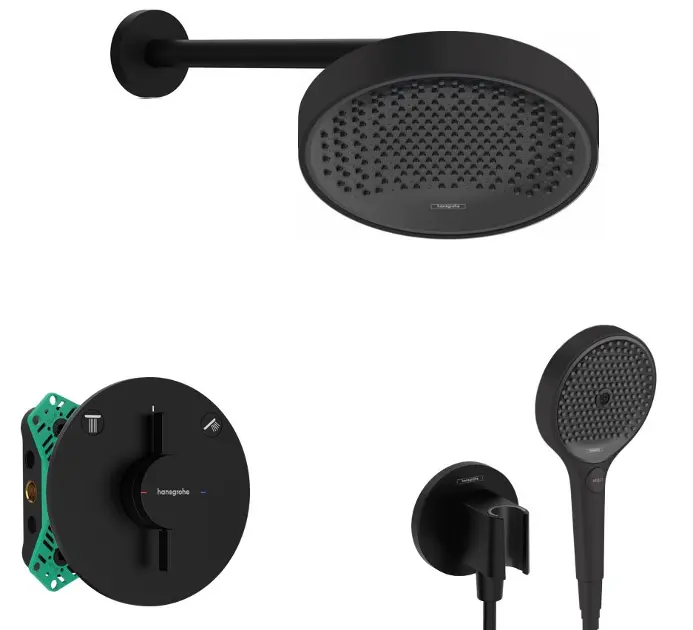 Hansgrohe - Duschset med dold blandare, med stomme, diameter 25 cm, 3 strålar, matt svart SANI21HHH404