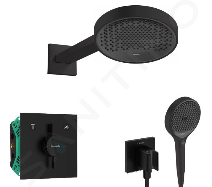 Hansgrohe - Set de douche avec mitigeur encastré, corps d’encastrement, diamètre 25 cm, 3 jets, noir mat SANI21HHH405