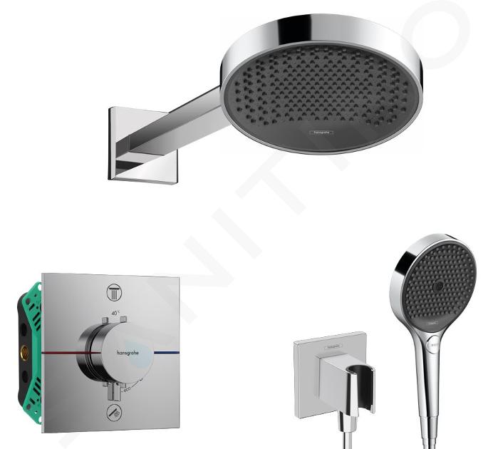 Hansgrohe - Doucheset met inbouwthermostaat, met hoofddeel, diameter 25 cm, 3 jets, chroom SANI21HHH007