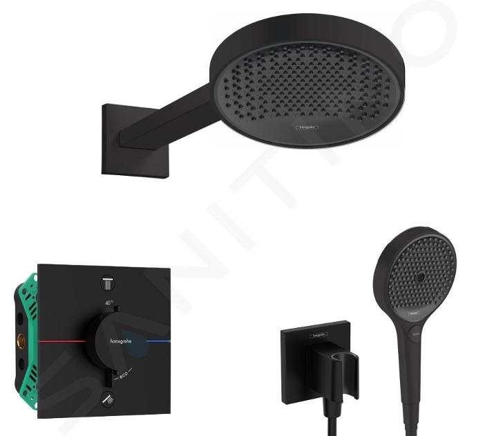 Hansgrohe - Conjunto de ducha con termostato empotrado, con cuerpo de montaje, diámetro 25 cm, 3 chorros, negro mate SANI21HHH407