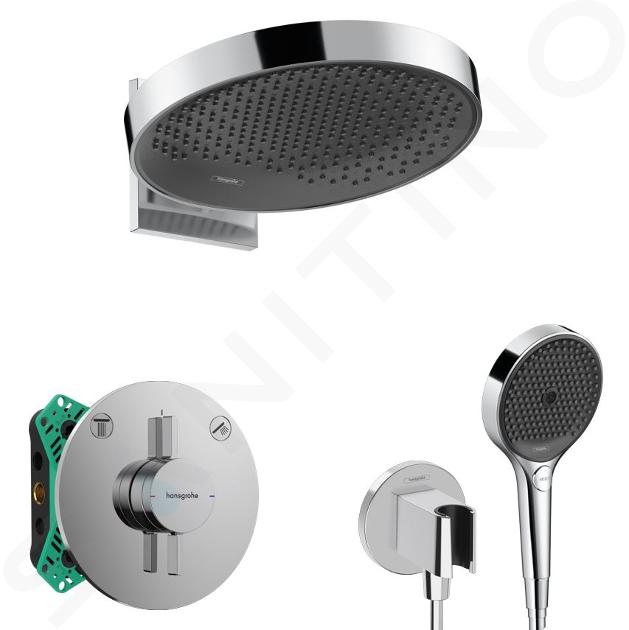 Hansgrohe - Sprchový set s batériou pod omietku, s telesom, priemer 36 cm, 3 prúdy, chróm SANI21HHH008