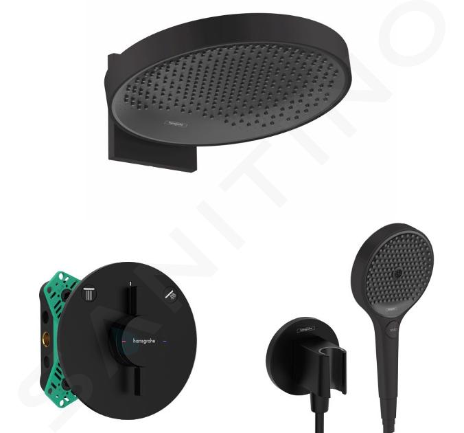 Hansgrohe - Set de douche avec mitigeur encastré, corps d’encastrement, diamètre 36 cm, 3 jets, noir mat SANI21HHH408