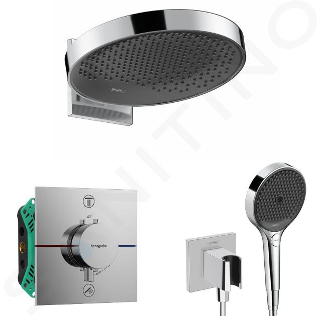 Hansgrohe - Conjunto de ducha con termostato empotrado, con cuerpo de montaje, diámetro 36 cm, 3 chorros, cromo SANI21HHH011