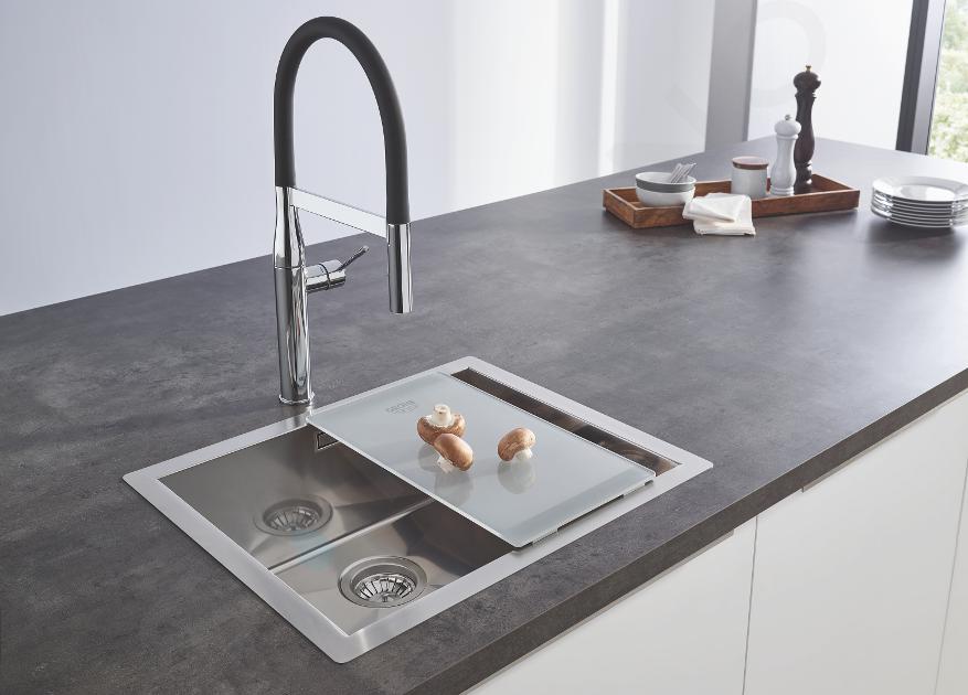 Flexible robinet cuisine Grohe Essence Semi-Pro Chromé Marbre