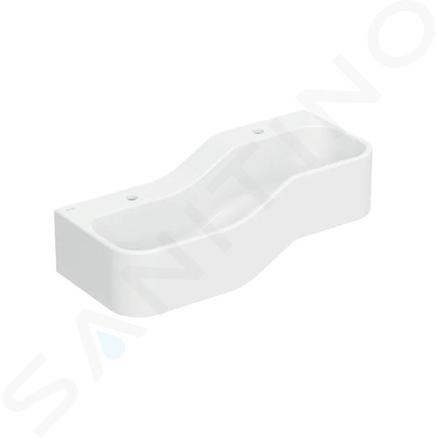 Geberit Bambini - Lavabo doble para niños, 90x39 cm, izquierda, sin rebosadero, 2 orificios para pilas, blanco alpino 502.973.00.1