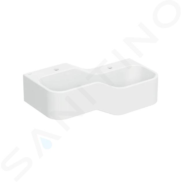 Geberit Bambini - Lavabo doppio per bambini, 90x39 cm, a destra, senza troppopieno, 2 fori per miscelatore, bianco alpino 502.974.00.1